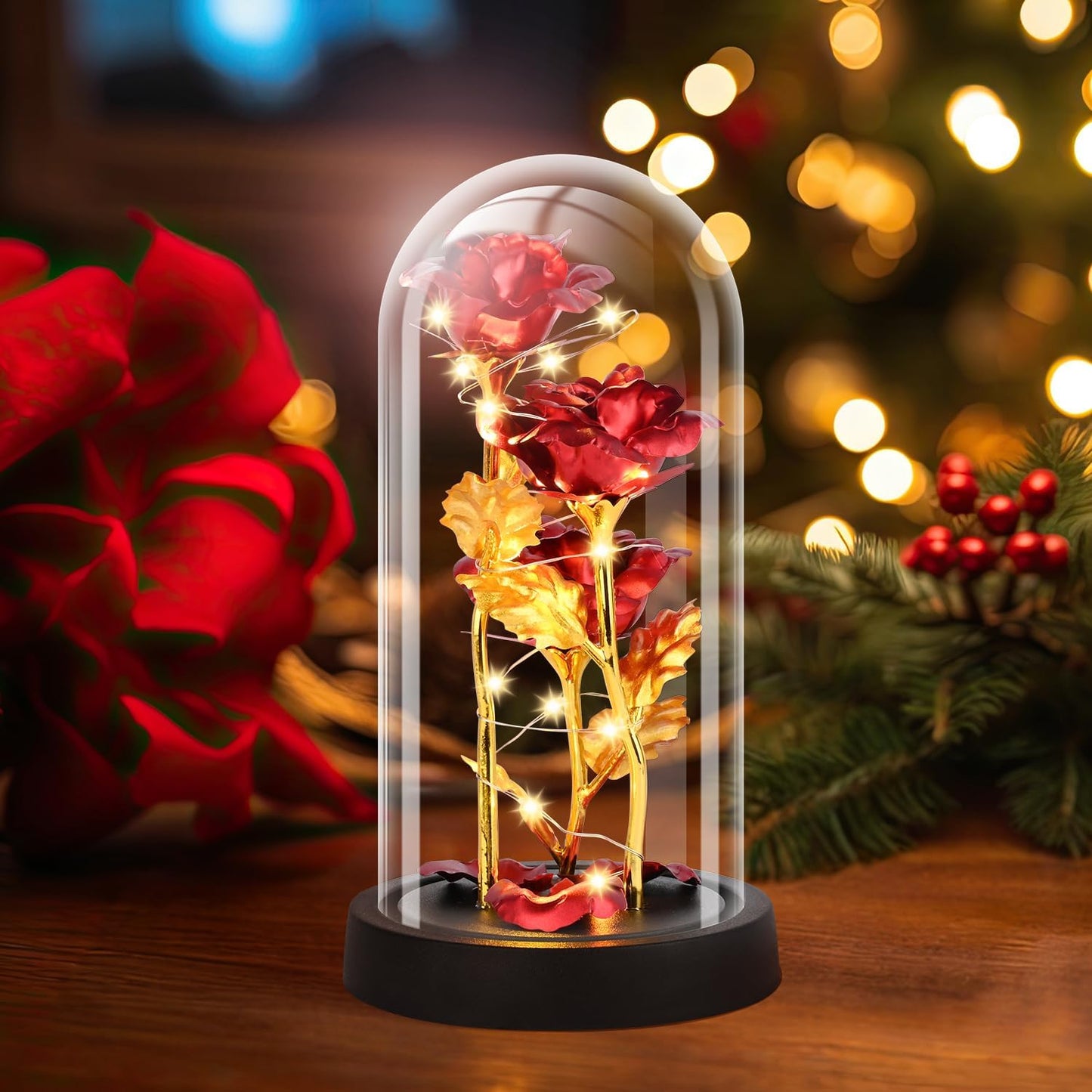 Light Eternal Rose Glass Dome Led Illuminated Collection