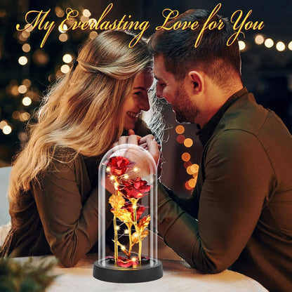Light Eternal Rose Glass Dome Led Illuminated Collection
