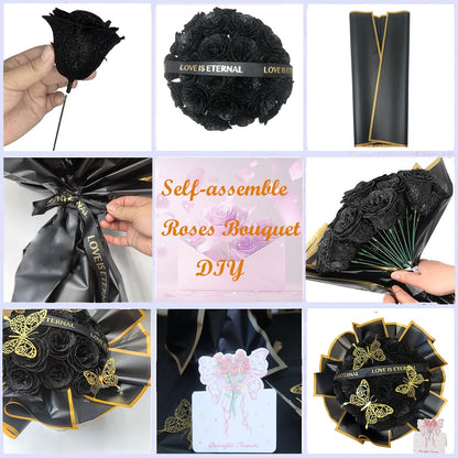 Diy Black Glitter Rose Bouquet Kit Halloween Gothic