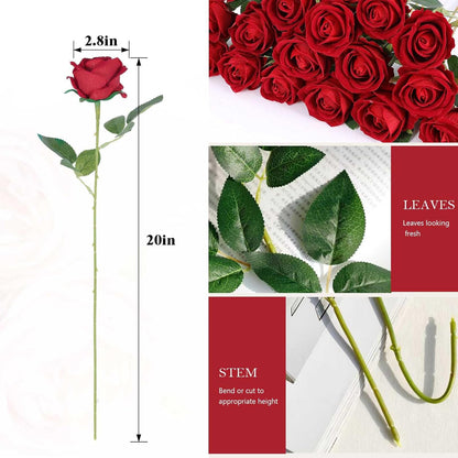 60 pcs Velvet Silk Artificial Roses Bulk Dried