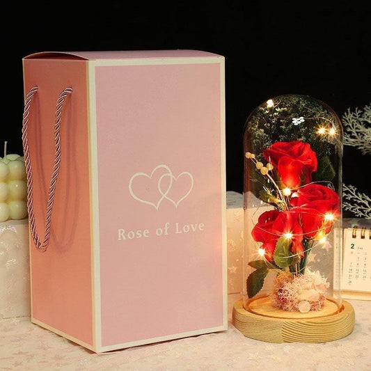 Led Artificial Rose Bouquet Glass Box Eternal Flower
