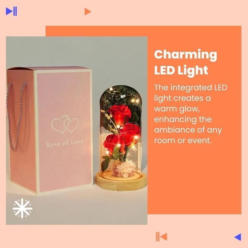 Led Artificial Rose Bouquet Glass Box Eternal Flower