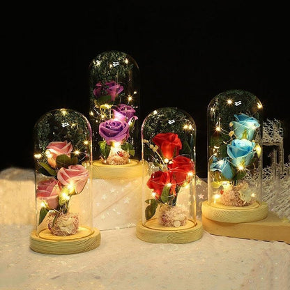 Led Artificial Rose Bouquet Glass Box Eternal Flower