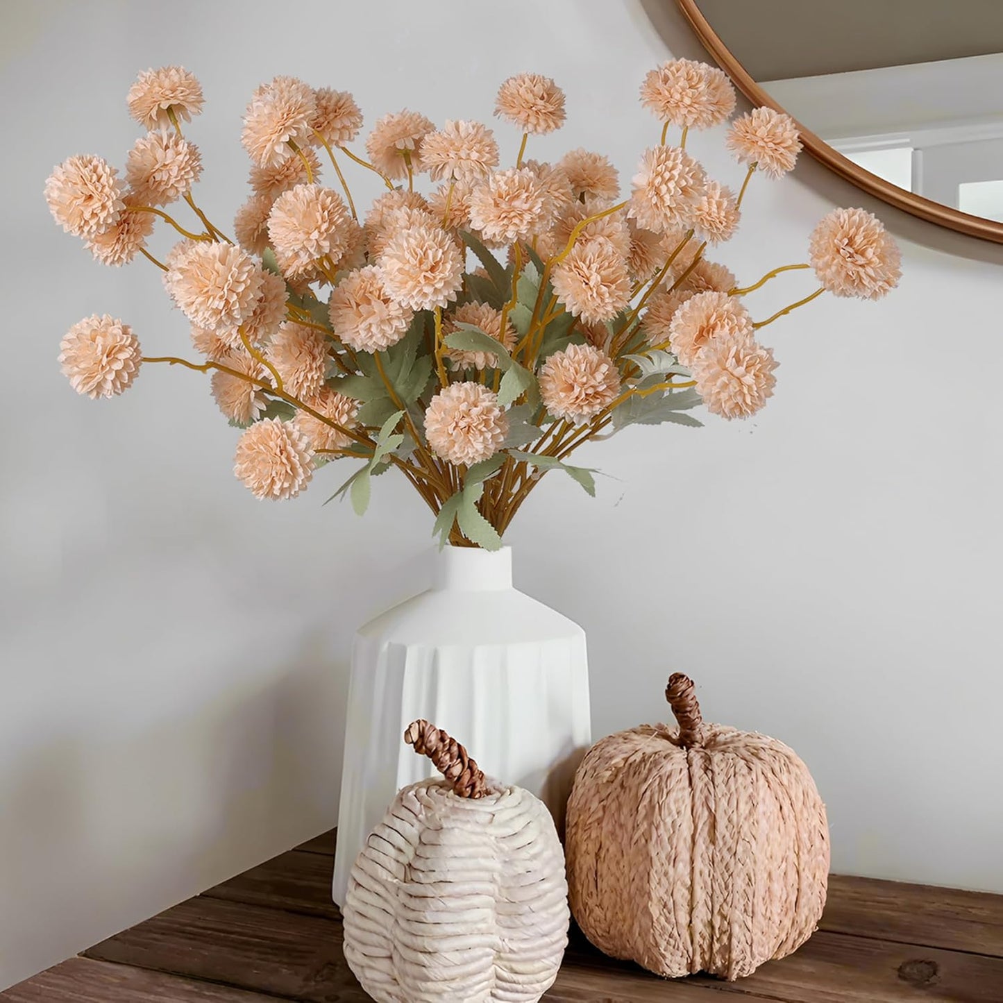 12 pcs Artificial Chrysanthemum Flowers Beige Pom Indoor