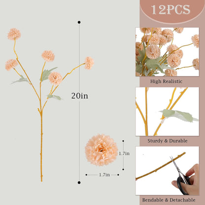 12 pcs Artificial Chrysanthemum Flowers Beige Pom Indoor