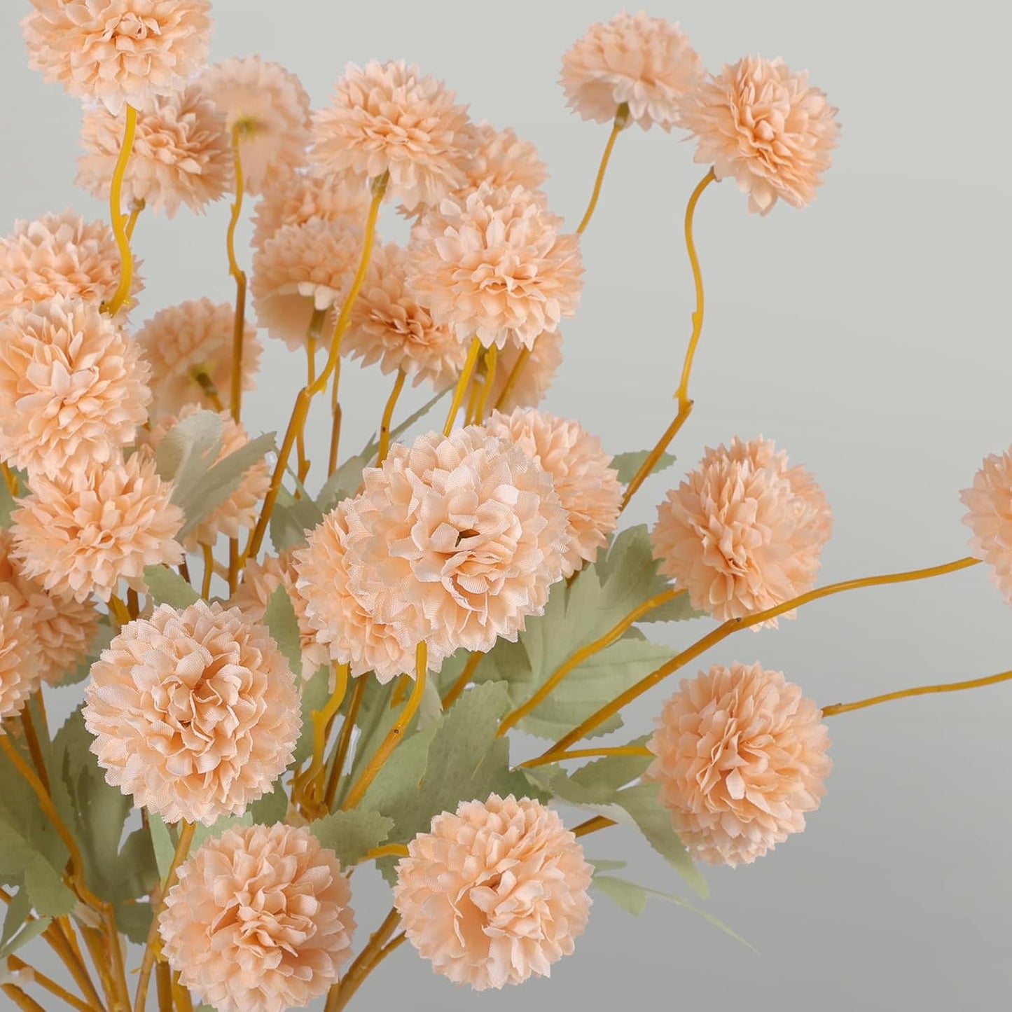12 pcs Artificial Chrysanthemum Flowers Beige Pom Indoor