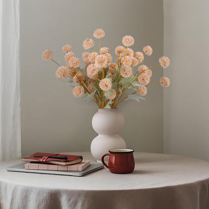 12 pcs Artificial Chrysanthemum Flowers Beige Pom Indoor