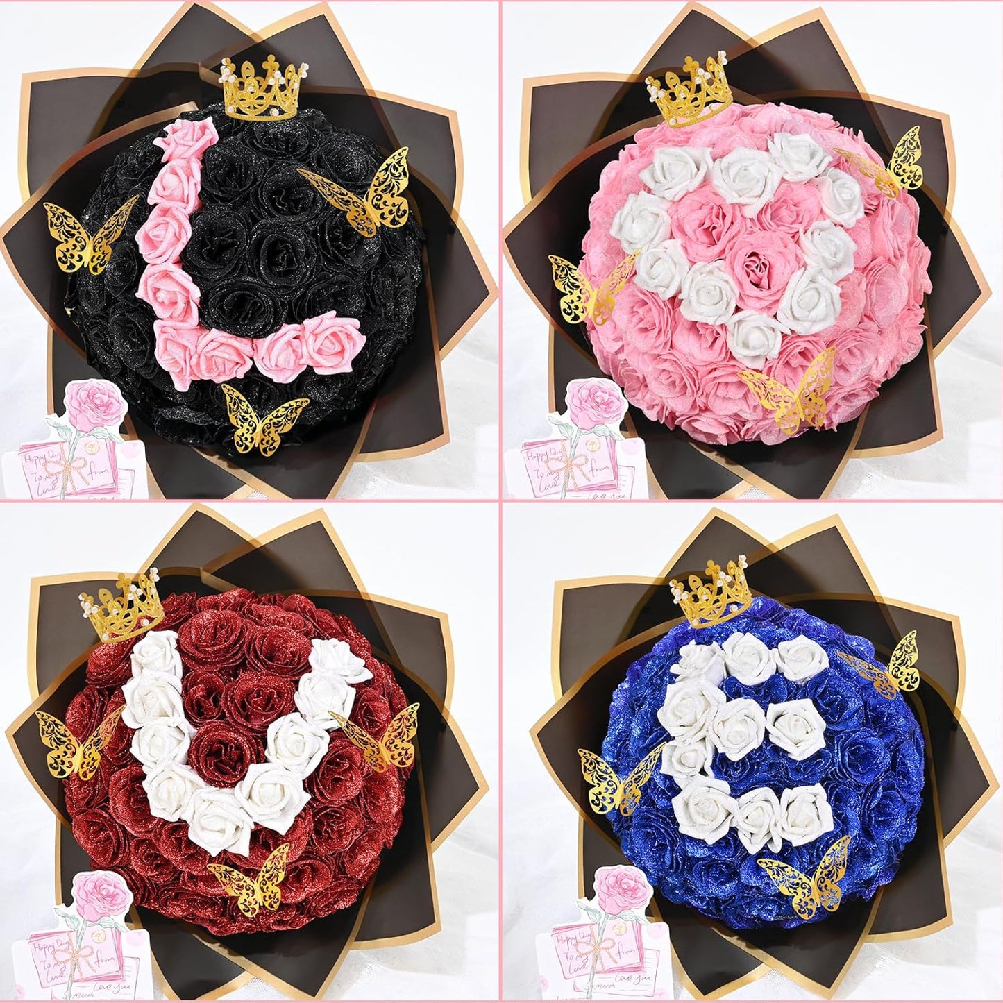 56 pcs Diy Glitter Rose Bouquet Kit Artificial