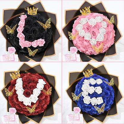 56 pcs Diy Glitter Rose Bouquet Kit Artificial