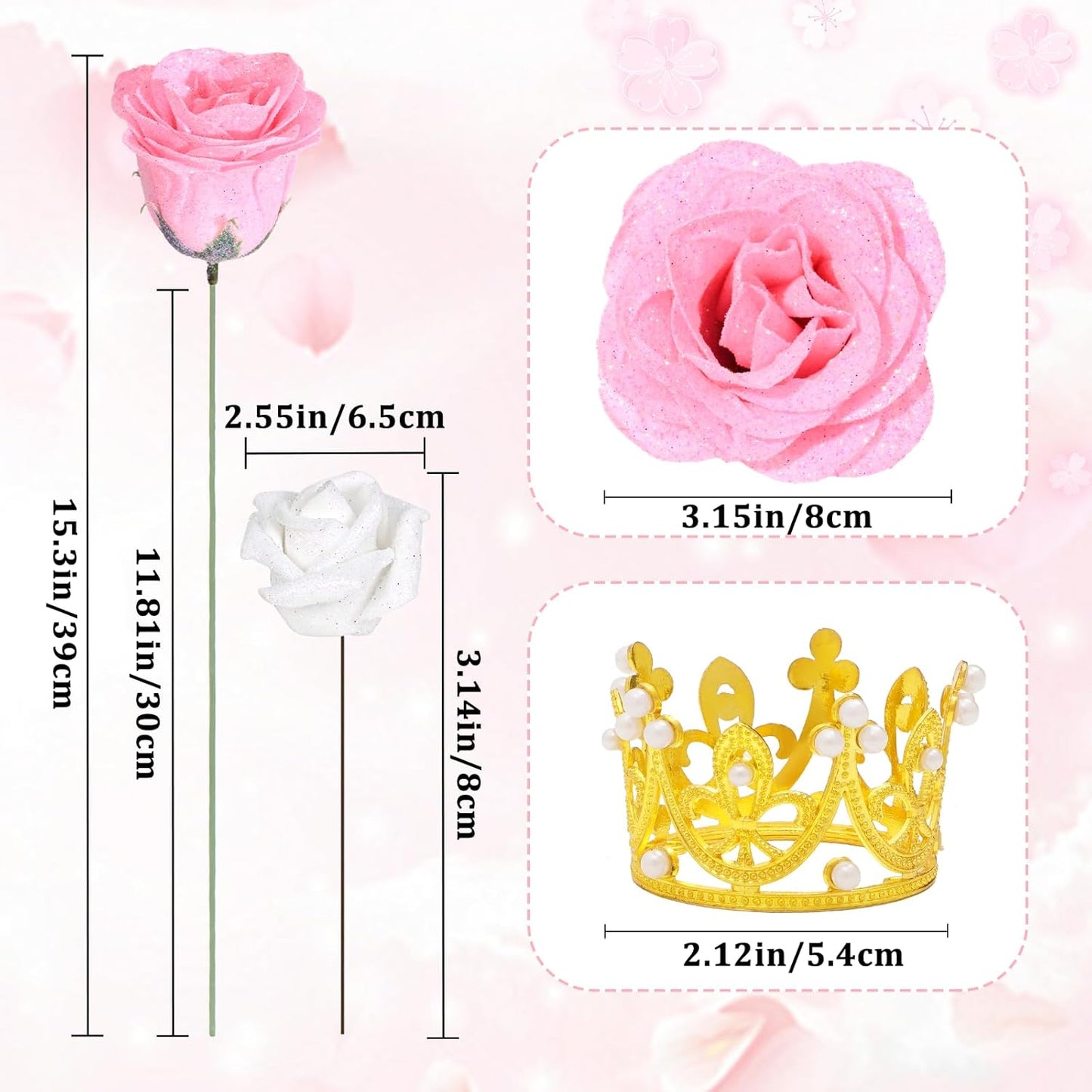 56 pcs Diy Glitter Rose Bouquet Kit Artificial