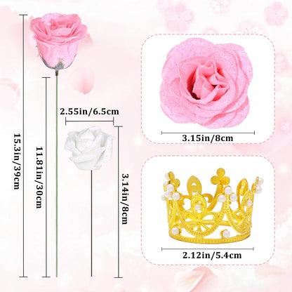 56 pcs Diy Glitter Rose Bouquet Kit Artificial