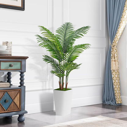 5 ft Artificial Palm Tree White Planter Trees
