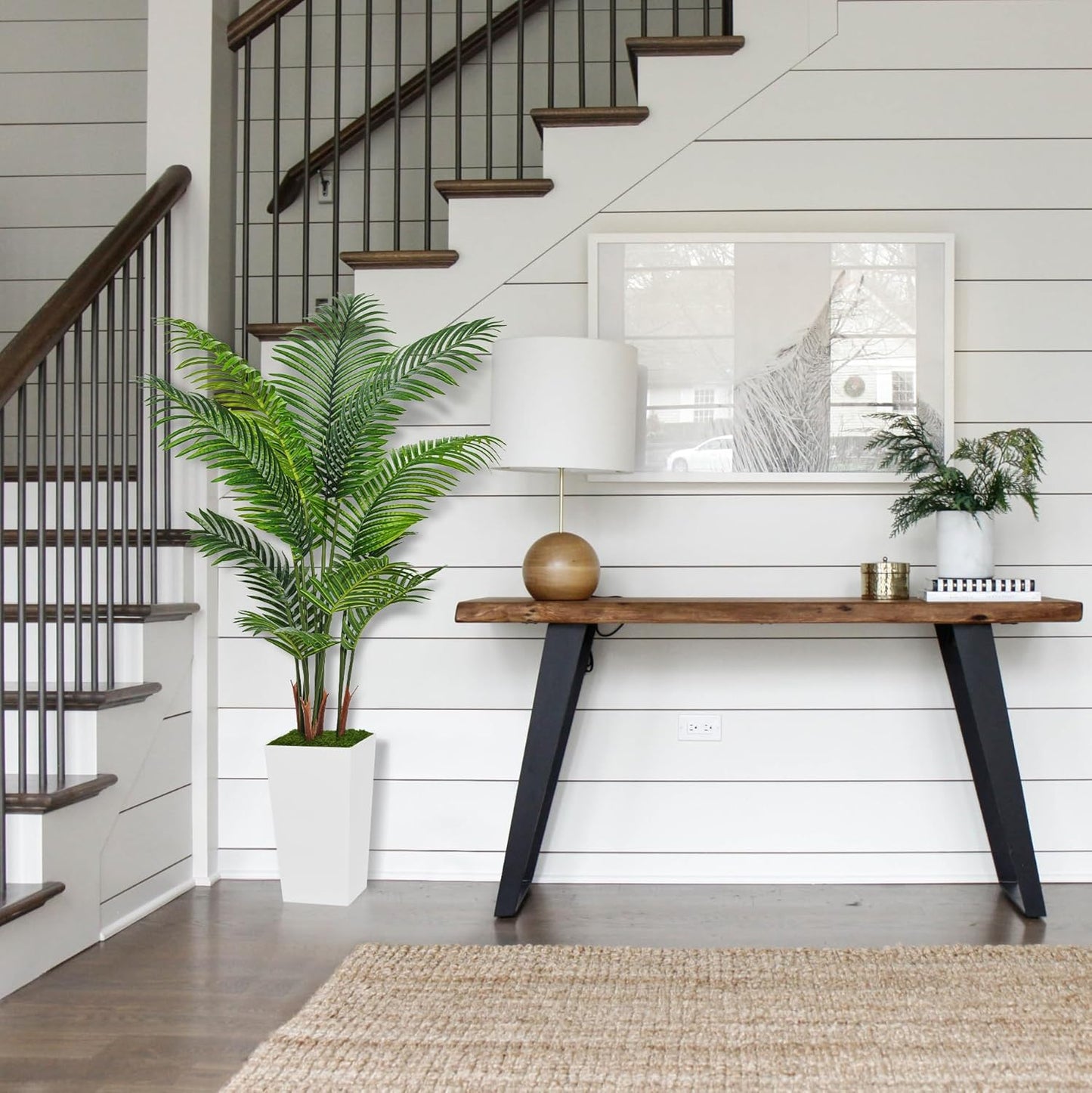 5 ft Artificial Palm Tree White Planter Trees