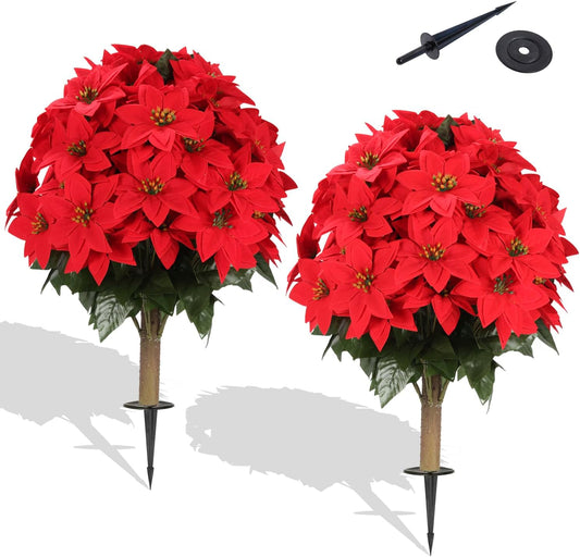 2 pack Artificial Poinsettia Topiary Trees Resistant UV