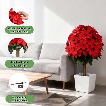 2 pack Artificial Poinsettia Topiary Trees Resistant UV