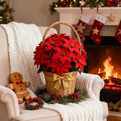 2 pack Artificial Poinsettia Topiary Trees Resistant UV