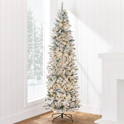6 ft Prelit Flocked Pencil Christmas Tree Warm
