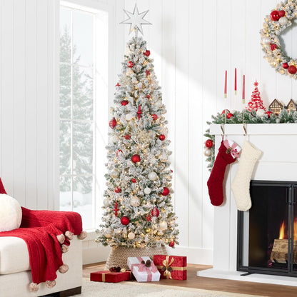6 ft Prelit Flocked Pencil Christmas Tree Warm