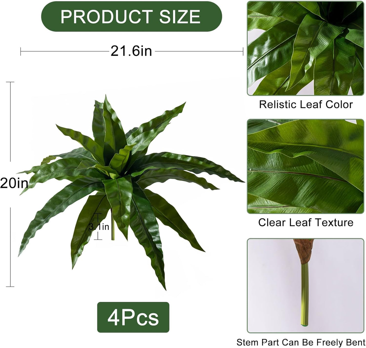 4 pcs Artificial Bird Nest Fern Stems Greenery