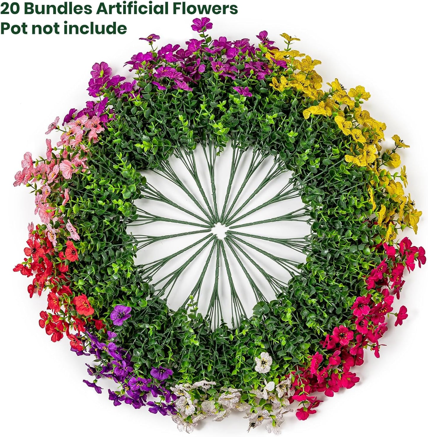 20 Bundles Silk Eucalyptus UV Resistant Garden Porch