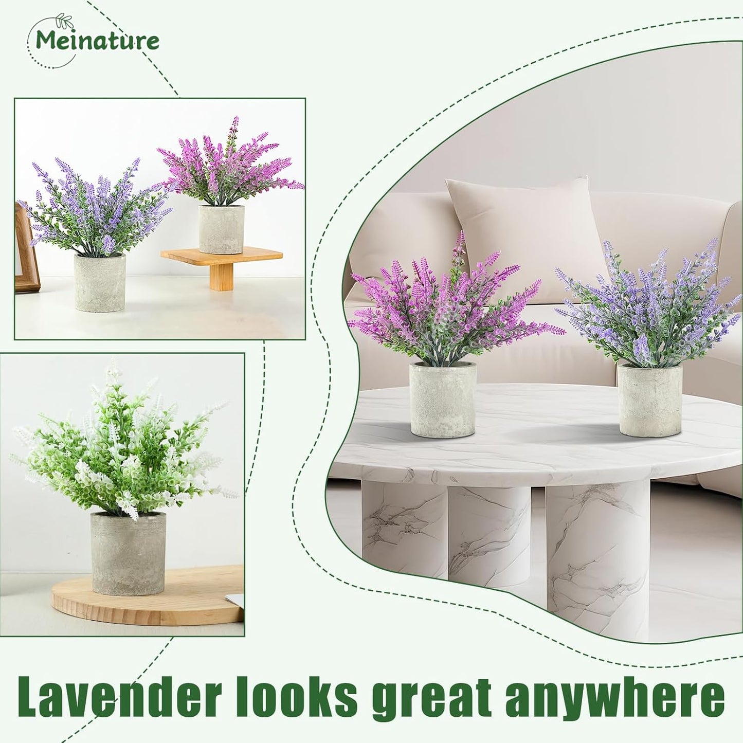 3 pack Artificial Lavender Plants Biodegradable Pots Home