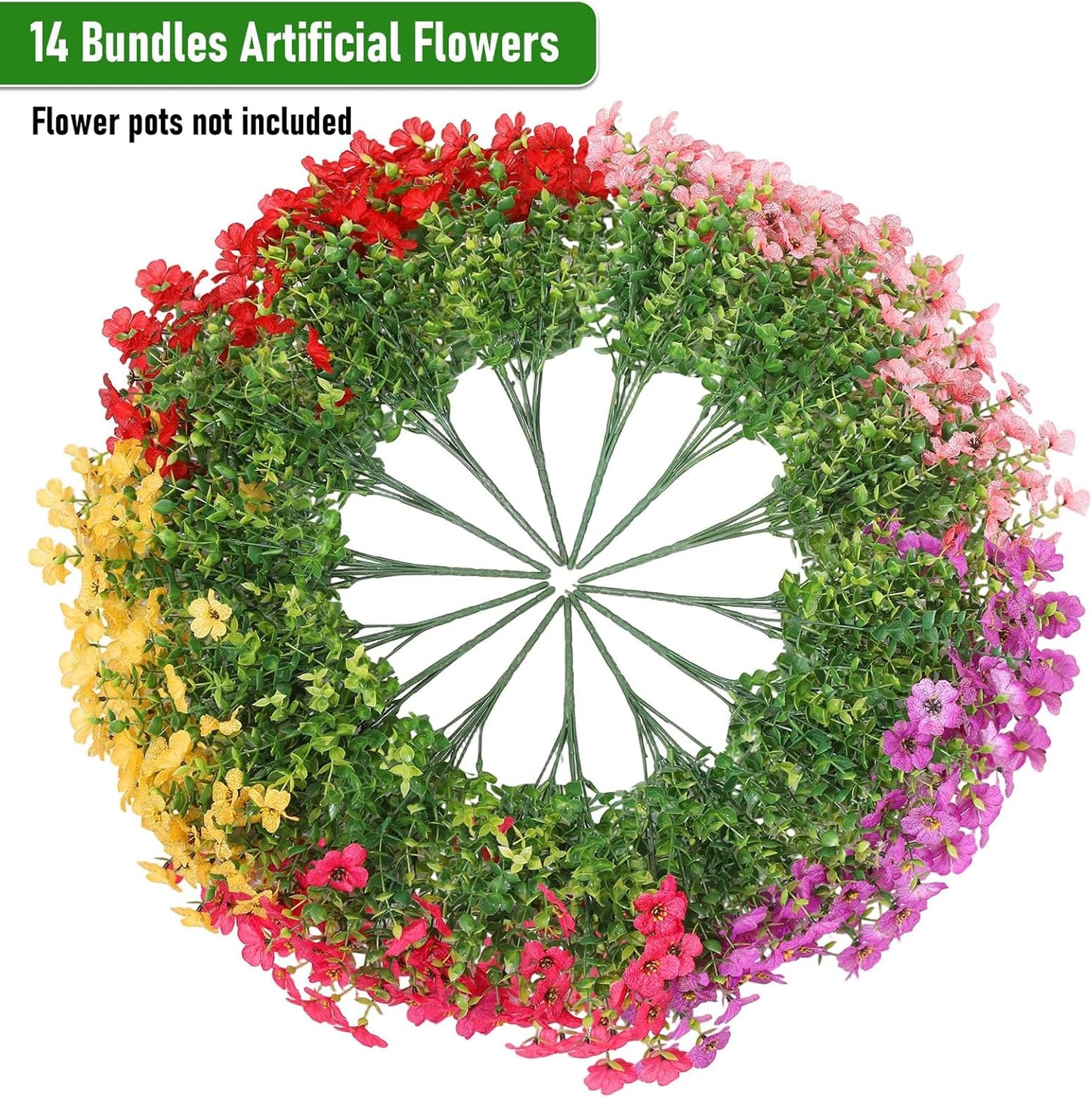 14 pcs Artificial Silk Flowers Plastic Plants Rose