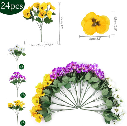 24 pcs Artificial Outdoor Pansies Resistant Silk UV