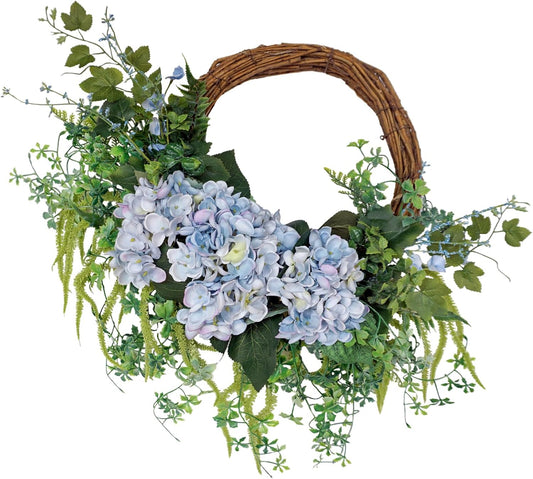 18 inch Blue Hydrangea Half Wreath Spring Summer