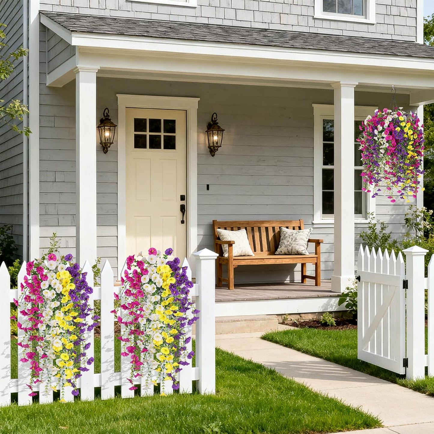 8 Pcs Artificial Hanging Petunias Flowers Decor Indoor Outdoor Holiday