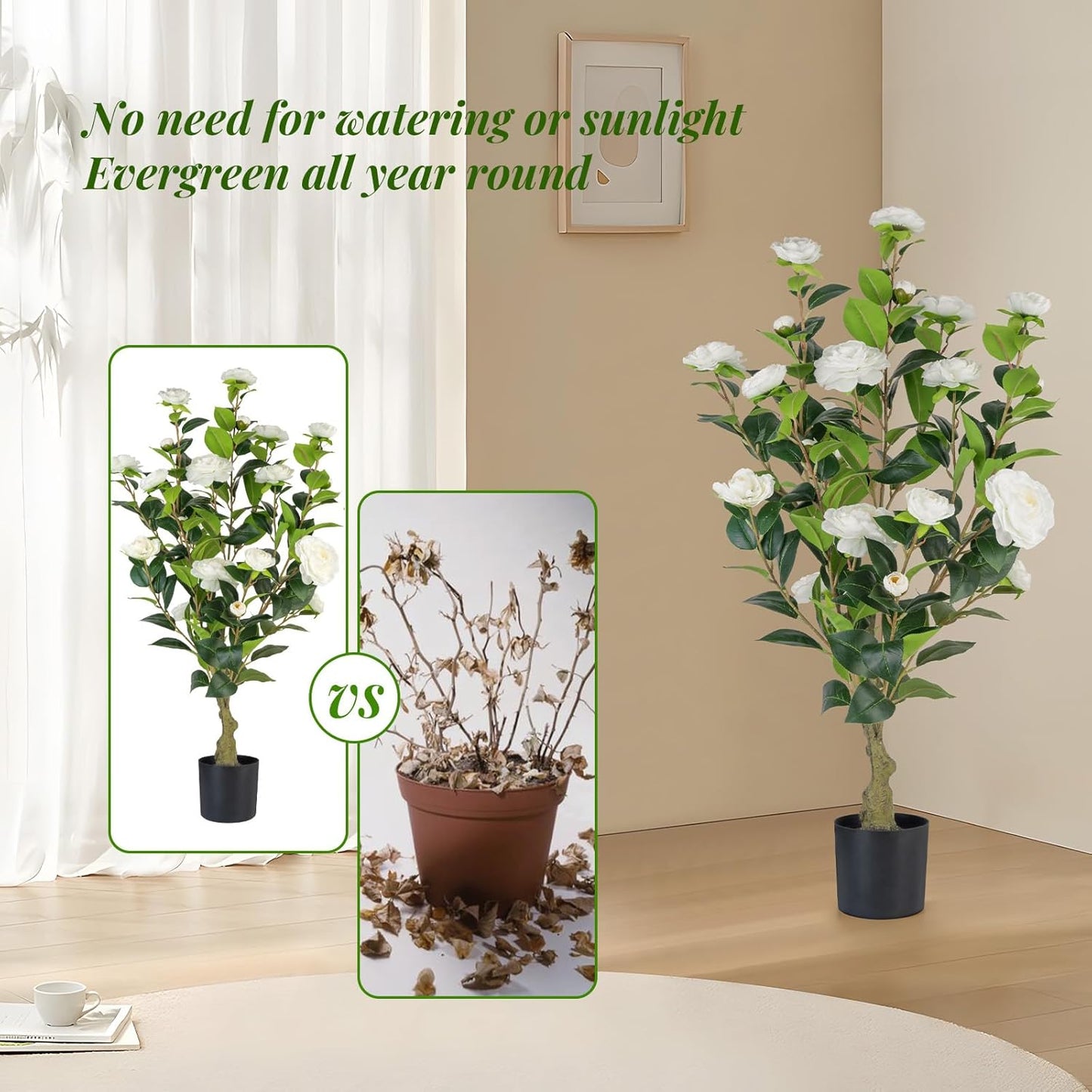 2 pack 3 ft Artificial Camellia Trees Pot