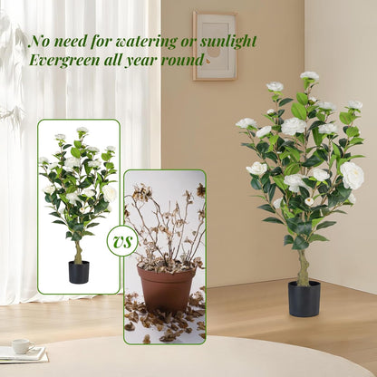 2 pack 3 ft Artificial Camellia Trees Pot