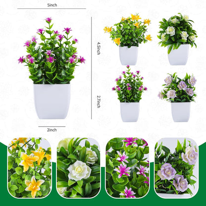 4 pack Small Artificial Plants Flowers Mini Home