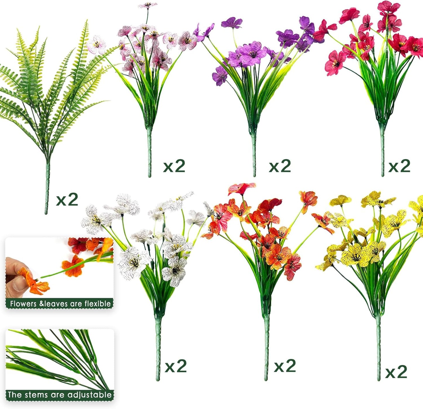 14 Pcs UV Resistant Silk Stems Outdoor Porch