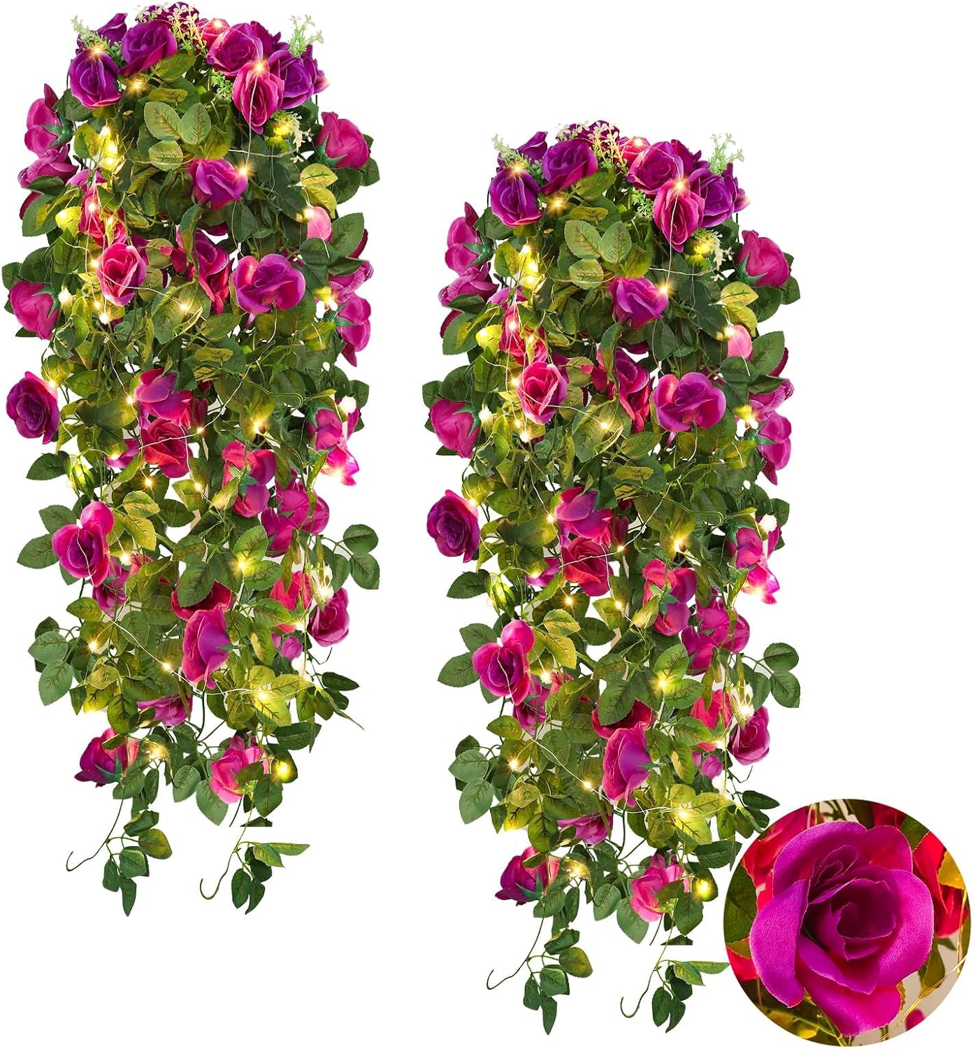 Recutms Artificial Hanging Rose Flower Plants Outdoor Flowers