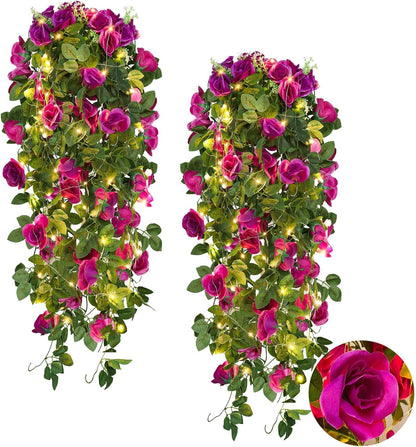 Recutms Artificial Hanging Rose Flower Plants Outdoor Flowers