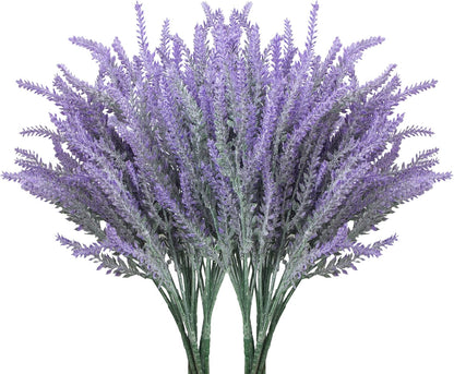 10 Bundles Fake Flowers Artificial Lavender Faux Plastic Plants Purple Flowers for Home Wedding Kitchen Garden Patio Porch Window Box Office Table Centerpieces Indoor Outdoor Decor, Purple
