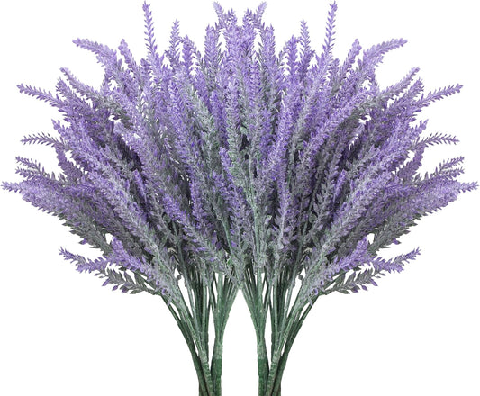10 Bundles Fake Flowers Artificial Lavender Faux Plastic Plants Purple Flowers for Home Wedding Kitchen Garden Patio Porch Window Box Office Table Centerpieces Indoor Outdoor Decor, Purple