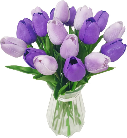 20 pcs Purple Tulip Flowers Real Touch Spring
