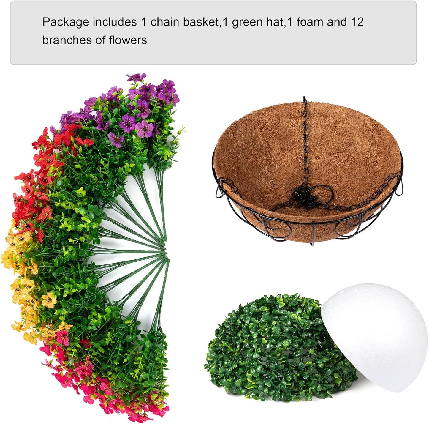 Artificial Hanging Flower Basket Resistant Silk UV Rose