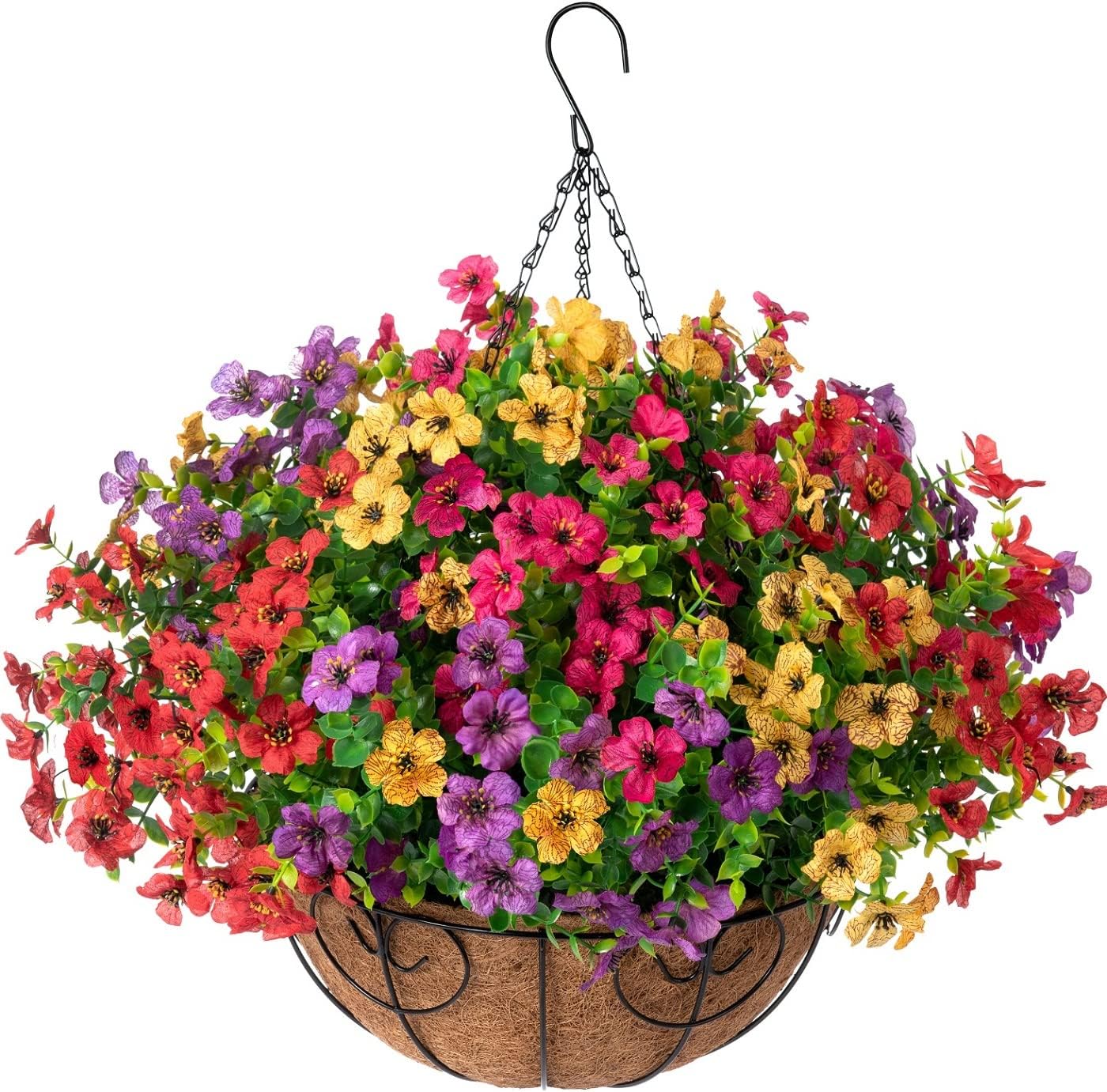 Artificial Hanging Flower Basket Resistant Silk UV Rose