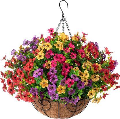 Artificial Hanging Flower Basket Resistant Silk UV Rose