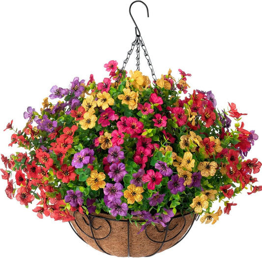Artificial Hanging Flower Basket Resistant Silk UV Rose
