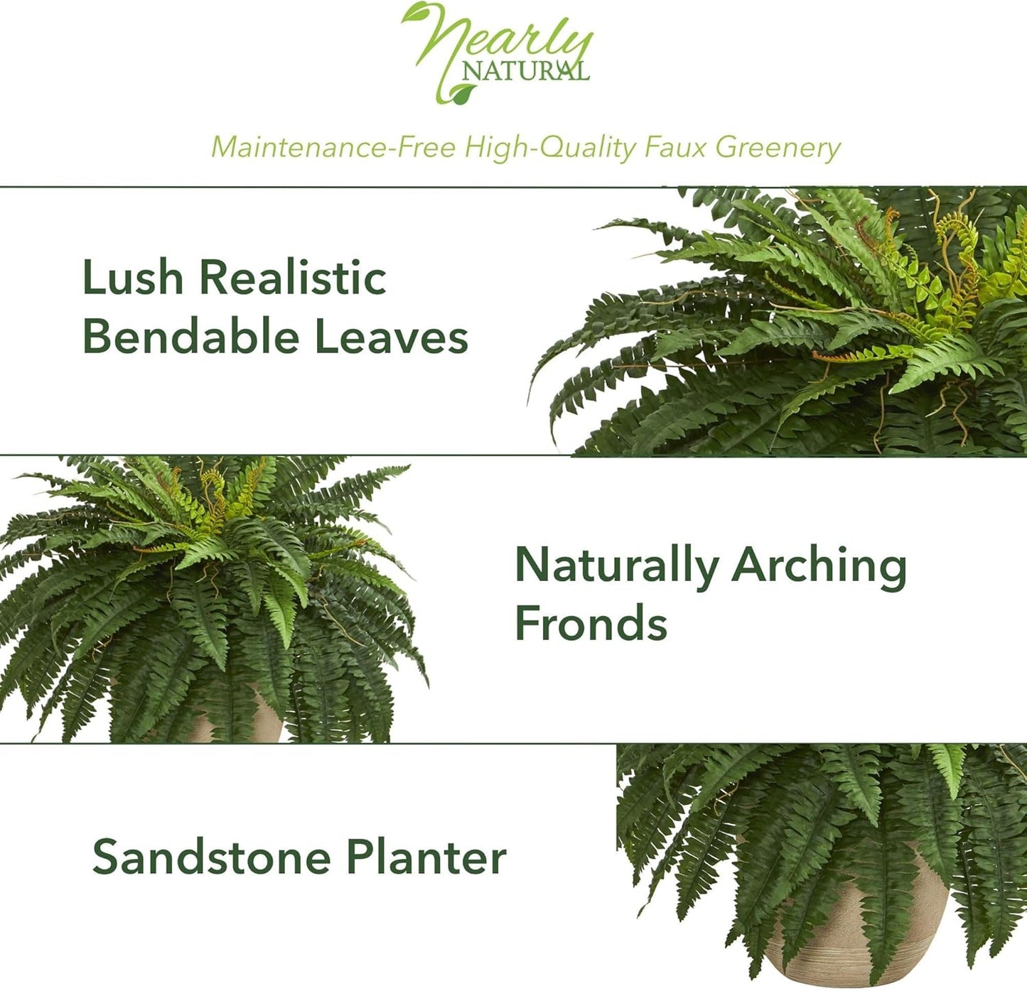 22 inch Artificial Boston Fern Plant Sandstone Planter