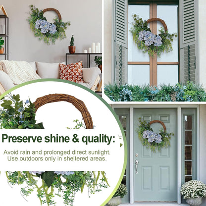 18 inch Blue Hydrangea Half Wreath Spring Summer