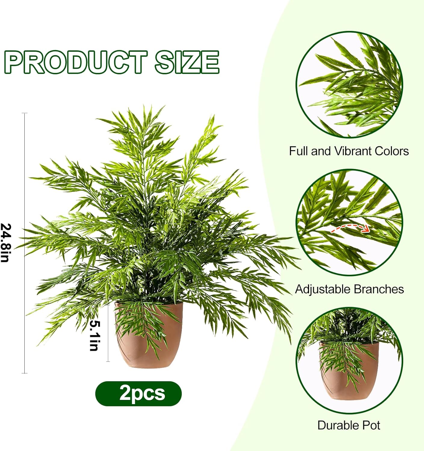 2 pack Artificial Boston Fern Plants Pots Greenery