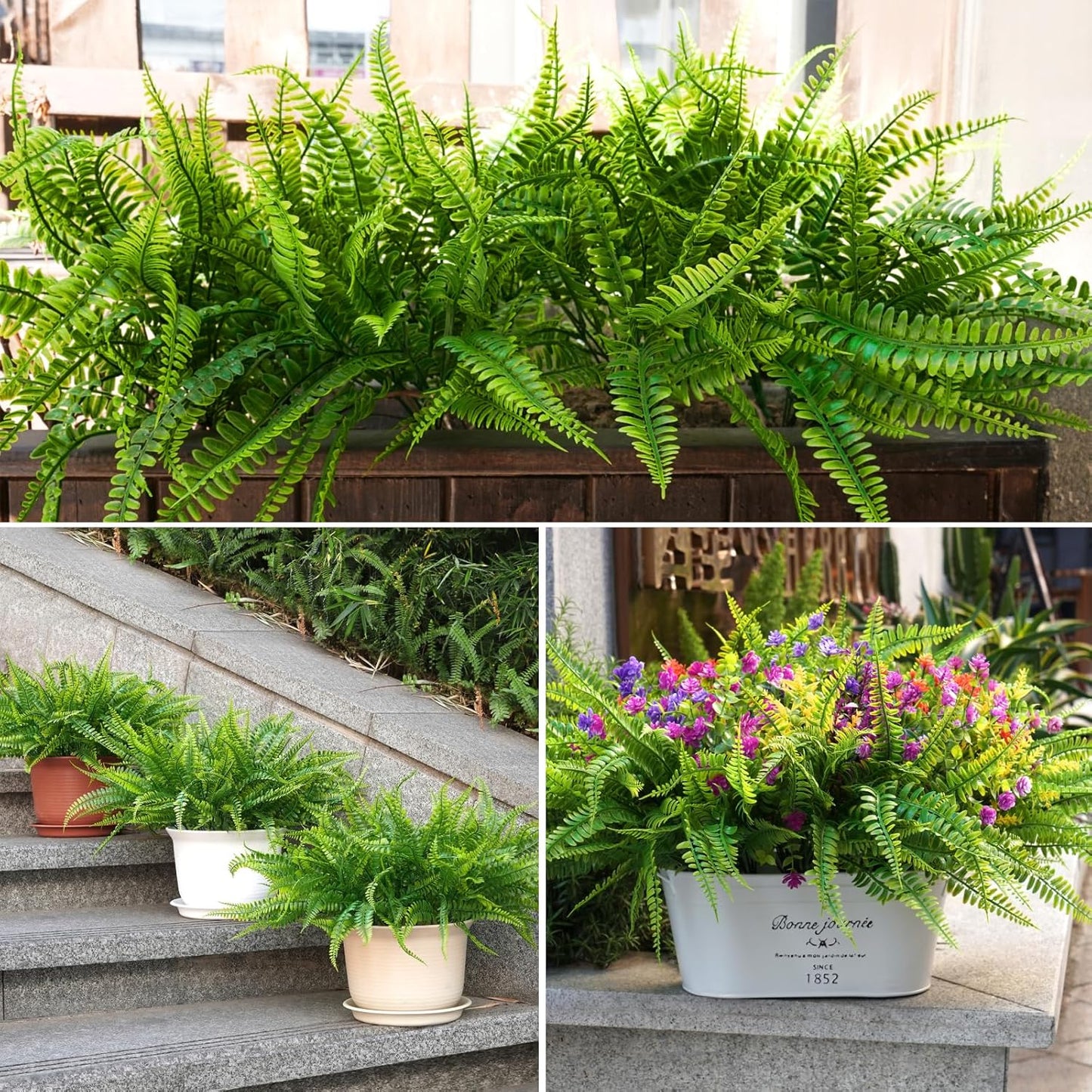 12 bundles Artificial Boston Ferns Resistant Greenery UV