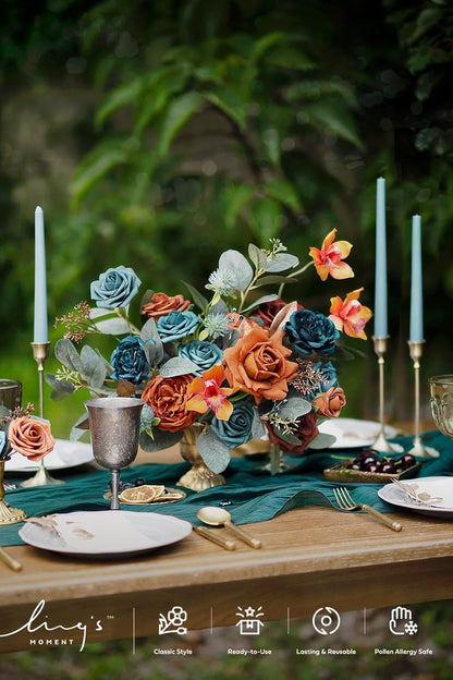 Teal Burnt Orange Silk Foam Wedding Centerpiece Box