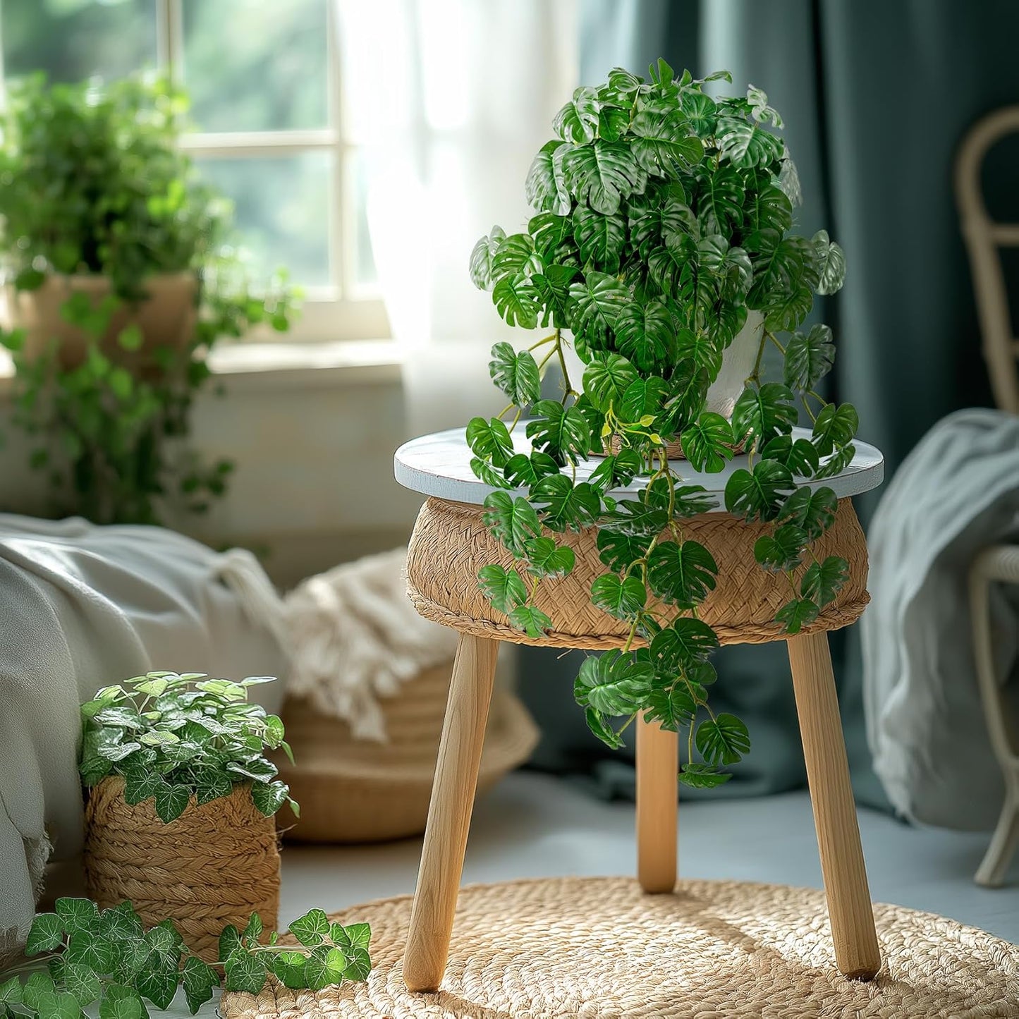 2 pack Artificial Hanging Monstera Plants Resistant UV