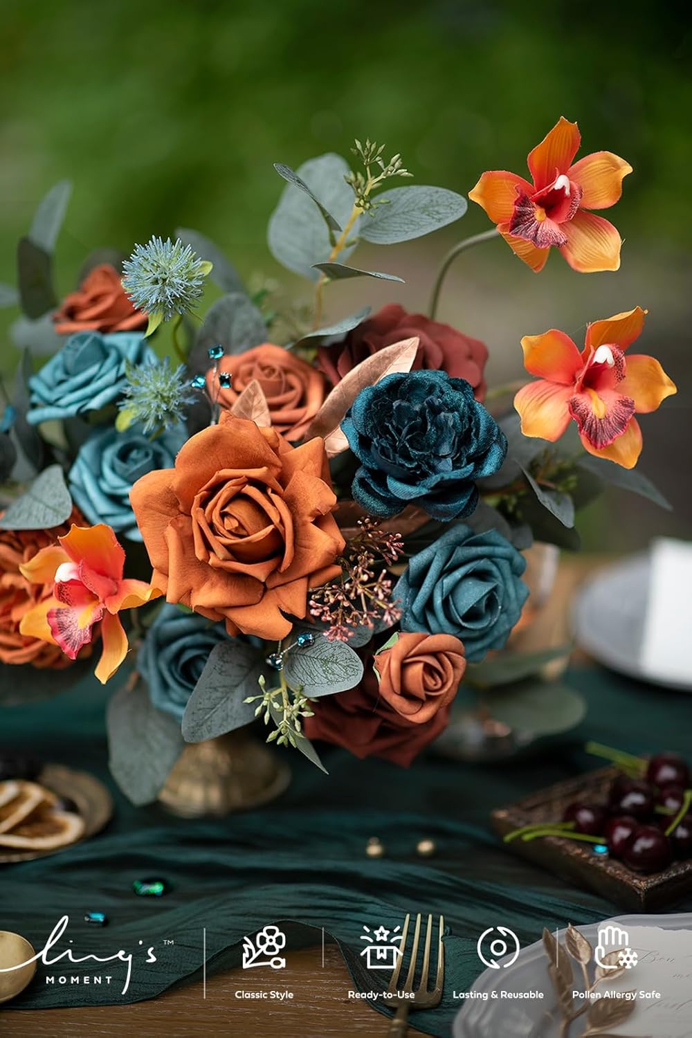 Teal Burnt Orange Silk Foam Wedding Centerpiece Box