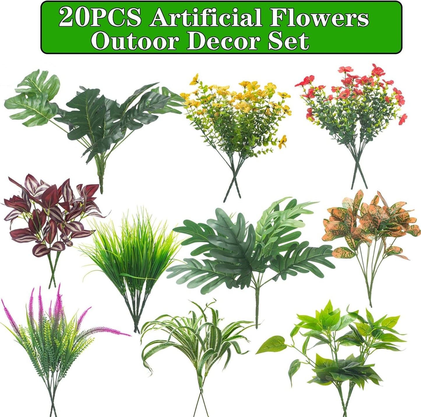 20 pcs Resistant Artificial Plants Shrubs Outdoor UV
